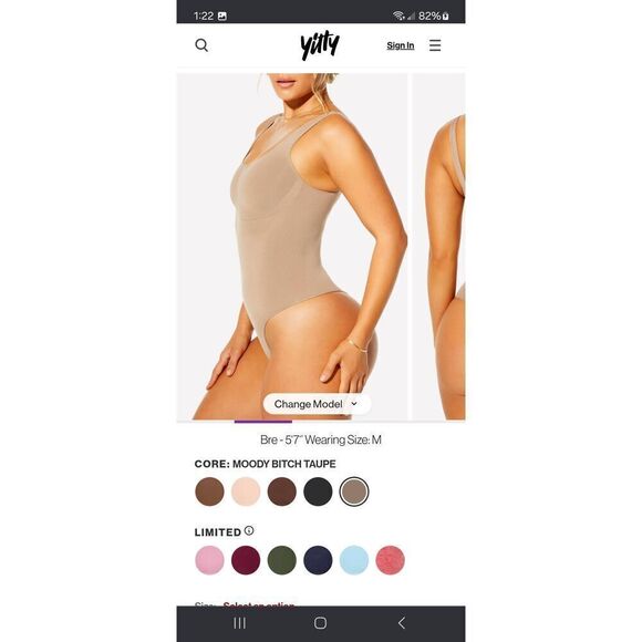 New M-L Fabletics Yitty Moody Bitc Taupe Nearly Naked Shaping Thong Bodysuit - Picture 2 of 8